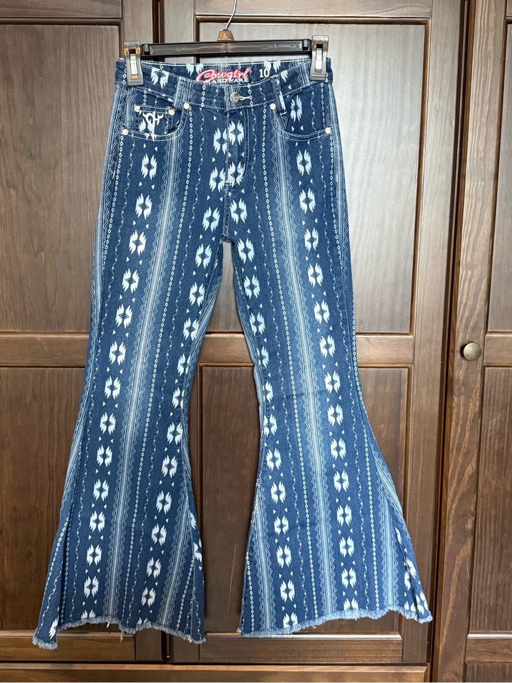 Cowgirl Hardware Girls Aztec Bell Bottom Jeans Size 10 Western Flare